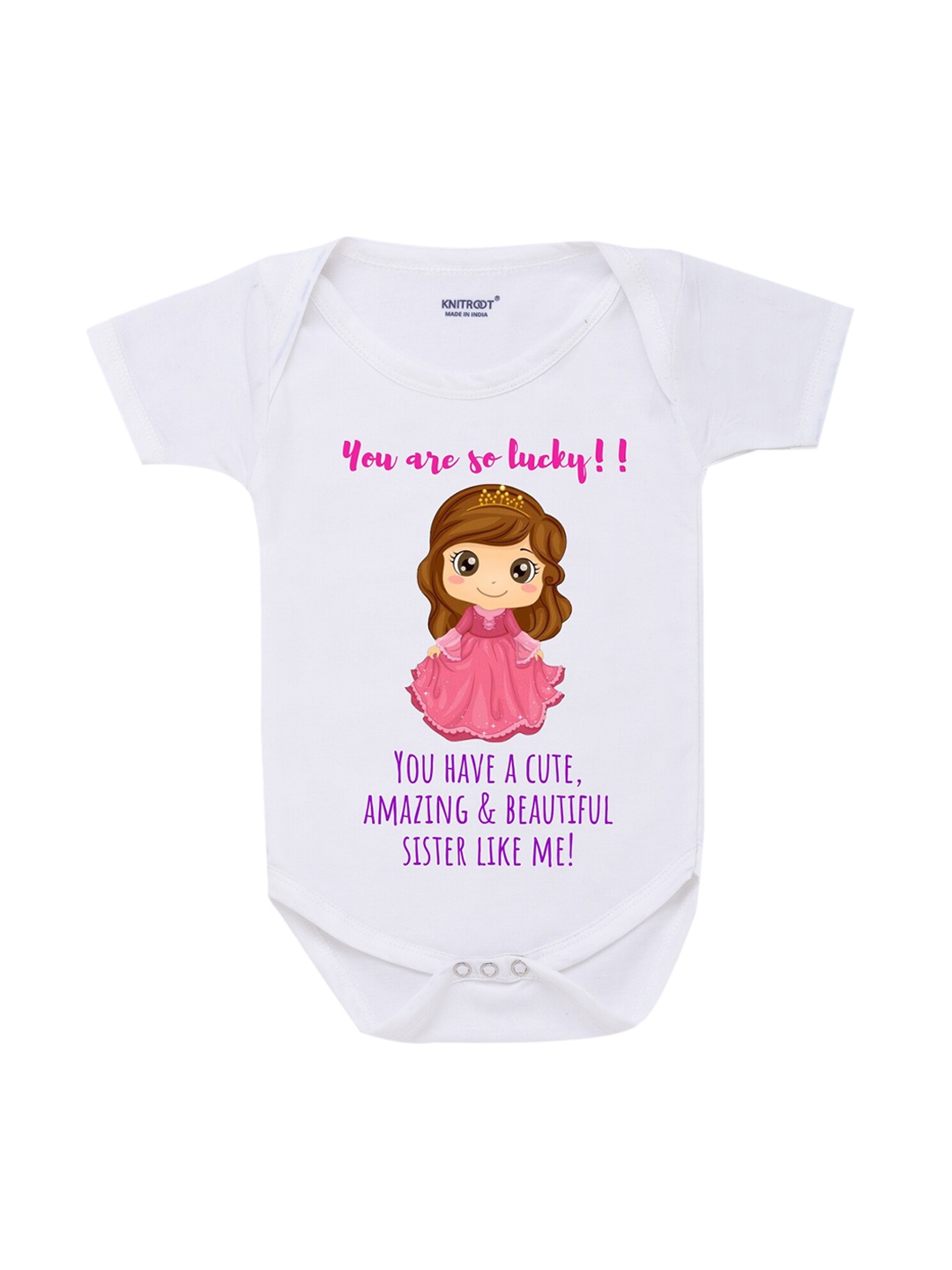 

KNITROOT Rakhi Collection Infant Girls White & Pink Sofia the First Print Cotton Bodysuit