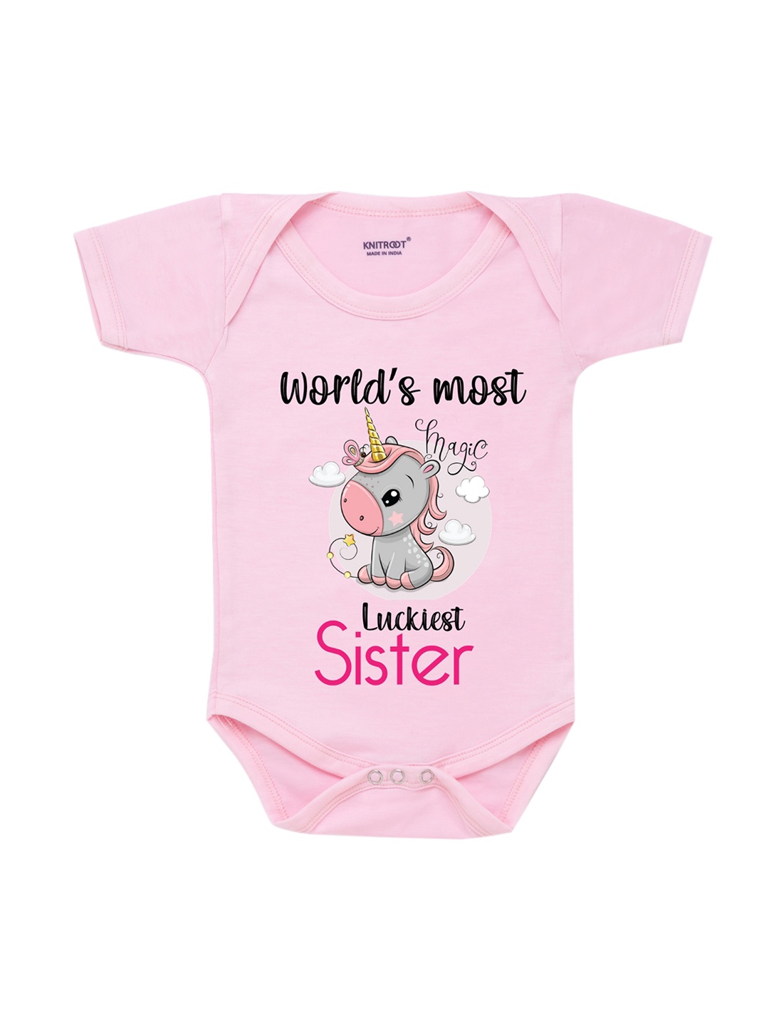 

KNITROOT Rakhi Collection Infant Girls Pink & Grey Unicorn Print Cotton Bodysuit
