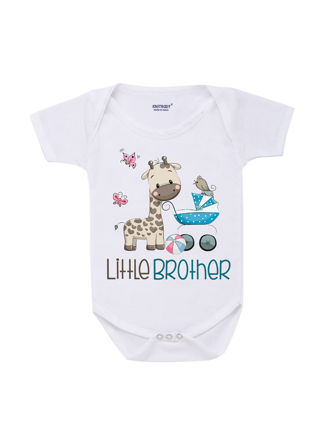 

KNITROOT Rakhi Collection Infant Boys White & Teal Blue Cotton Giraffe Print Bodysuit