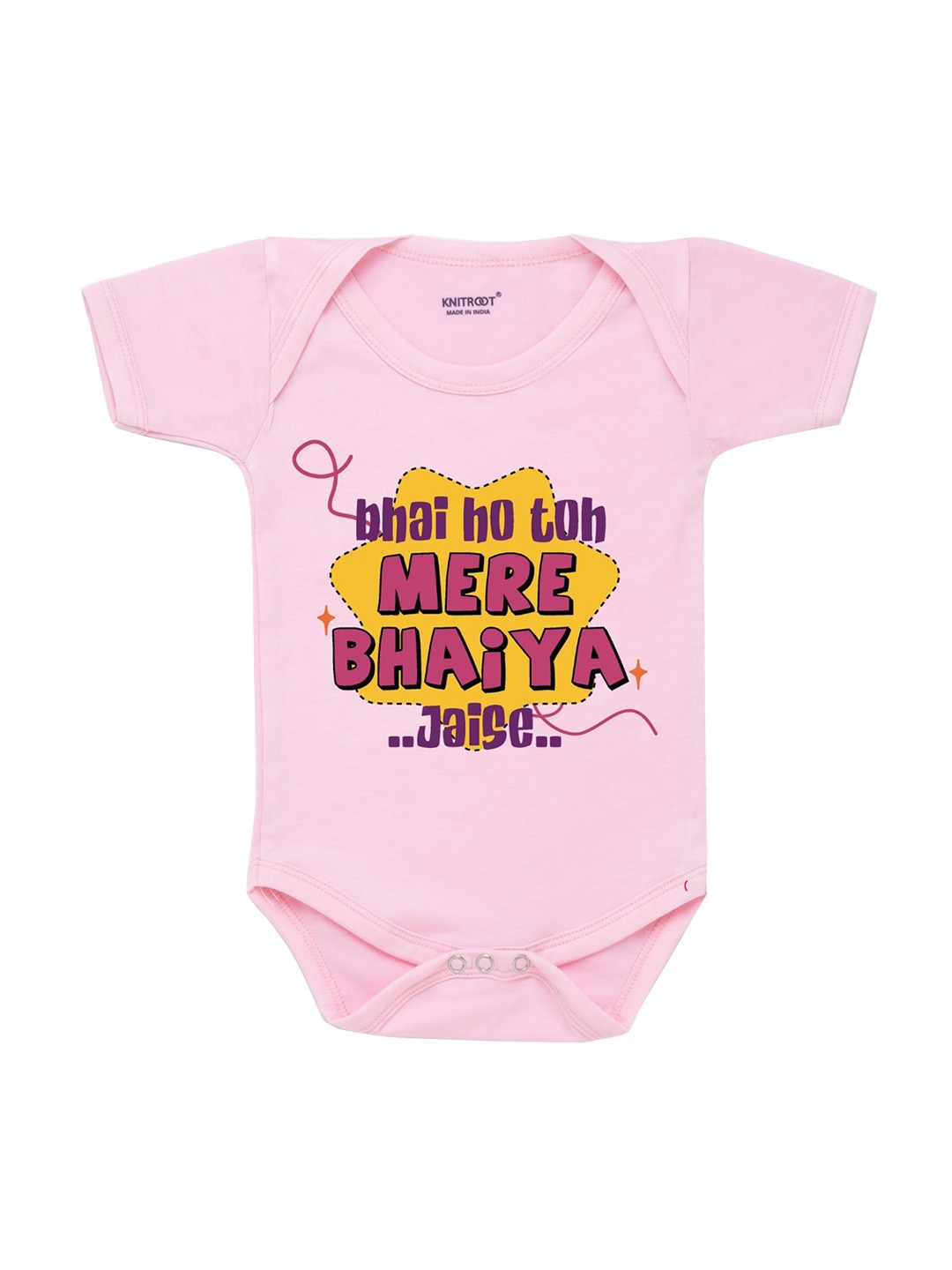 

KNITROOT Rakhi Collection Infant Kids Pink & Mustard Yellow Cotton Printed Bodysuit