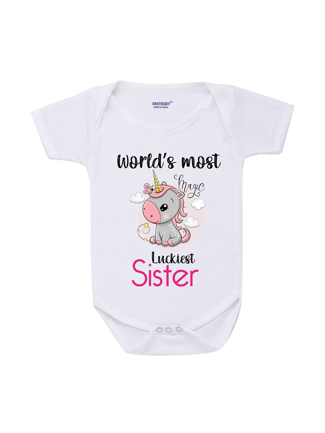 

KNITROOT Rakhi Collection Infant Girls White & Grey Cotton Printed Bodysuit