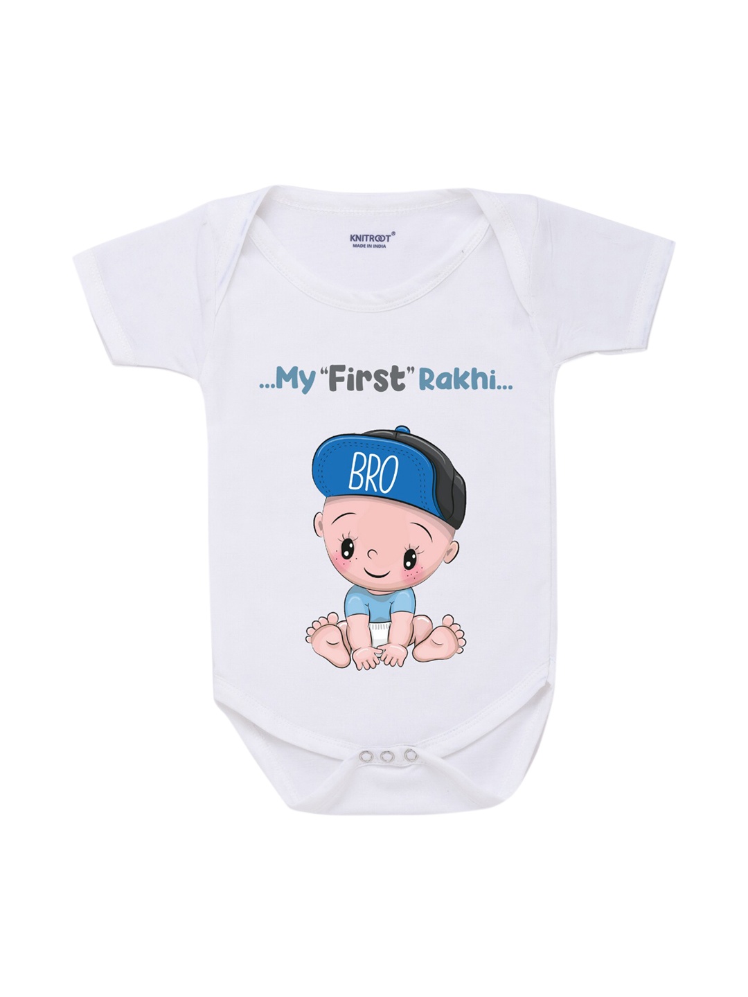 

KNITROOT Rakhi Collection Infant Boys White & Blue Cotton Printed Bodysuit