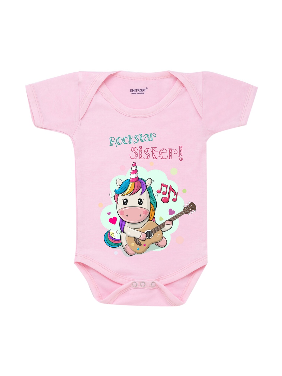 

KNITROOT Rakhi Collection Infant Girls Pink & Beige Cotton Unicorn Print Bodysuit