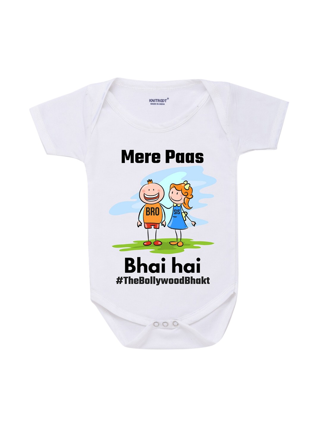 

KNITROOT Rakhi Collection Infant Kids White & Blue Cotton Printed Bodysuit