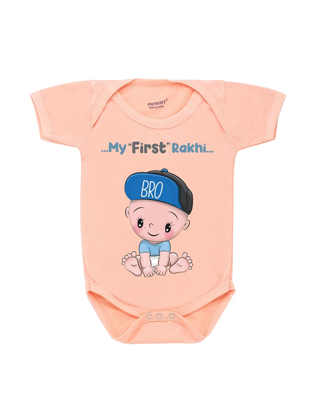 

KNITROOT Rakhi Collection Infant Boys Peach-Coloured & Blue Cotton Printed Bodysuit
