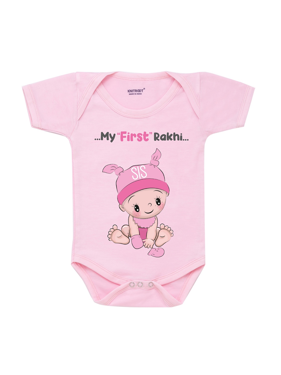 

KNITROOT Rakhi Collection Infant Girls Pink & Beige Cotton Printed Bodysuit