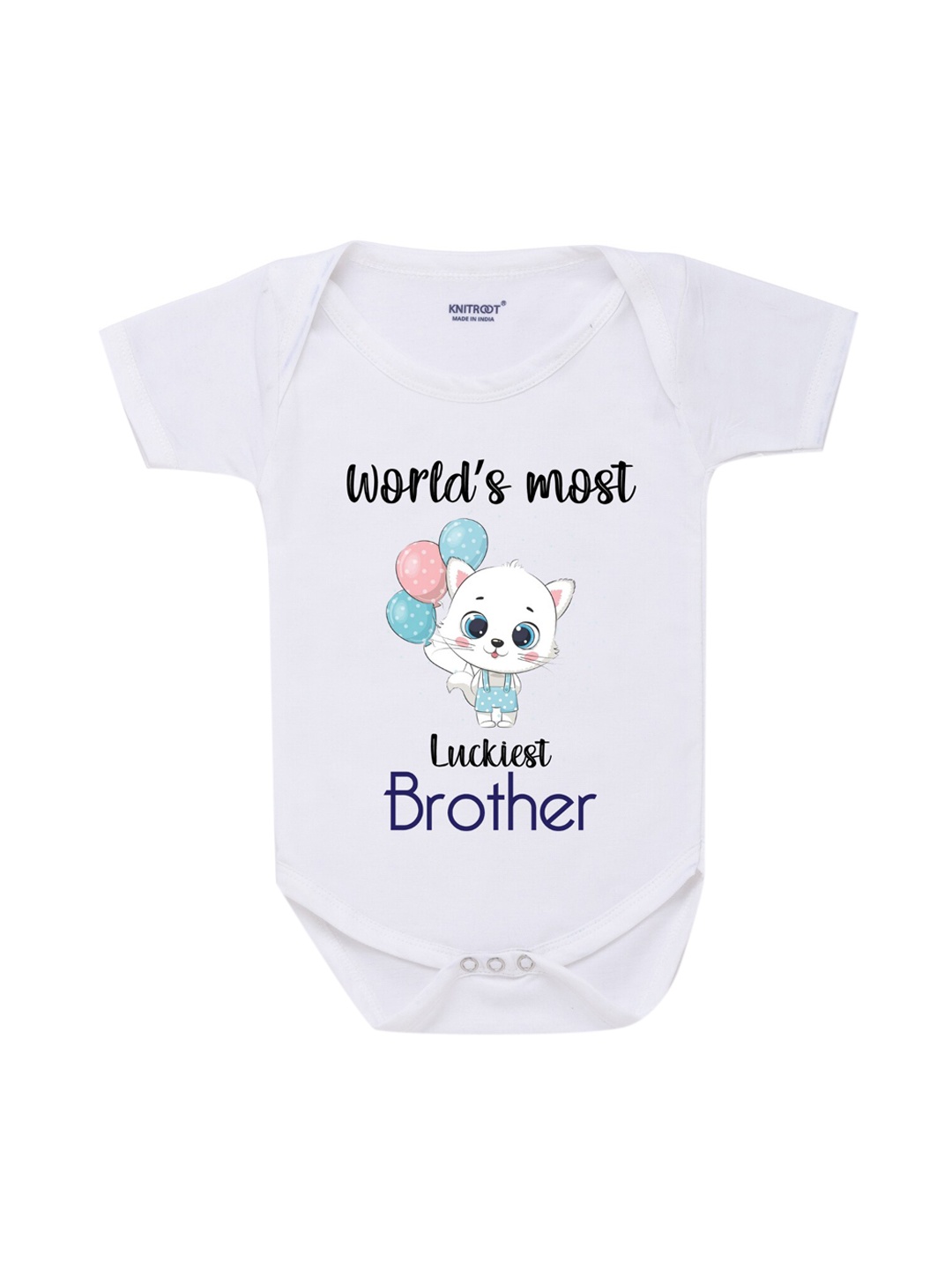 

KNITROOT Rakhi Collection Infant Boys White & Black Cotton Cat Print Bodysuit