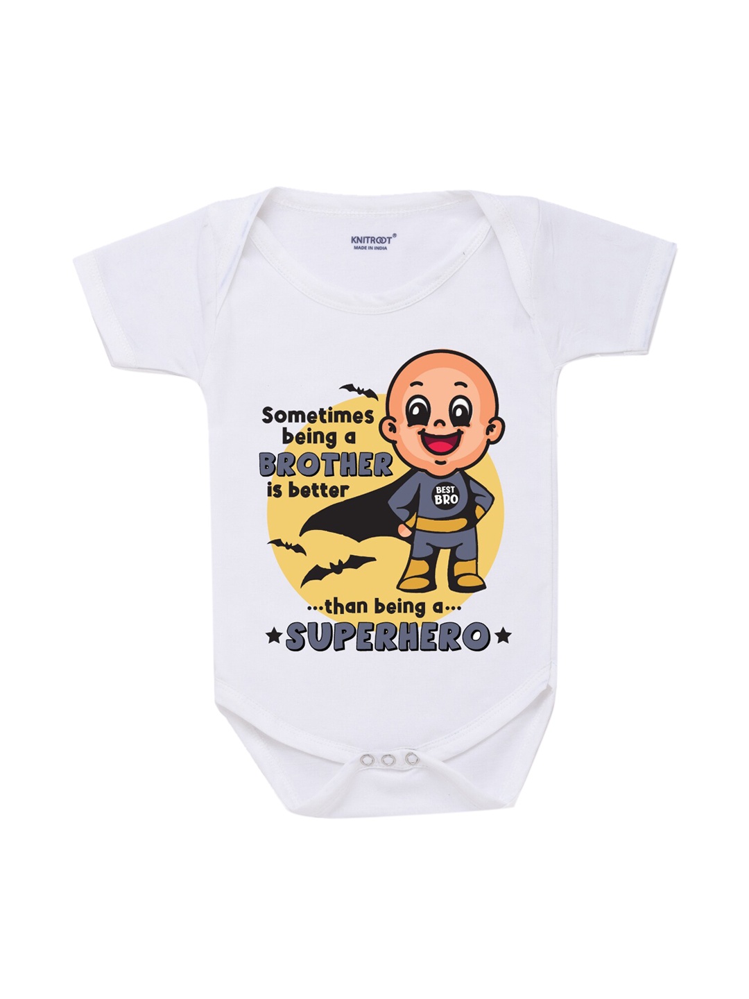 

KNITROOT Rakhi Collection Infant Boys White & Mustard Yellow Cotton Printed Bodysuit