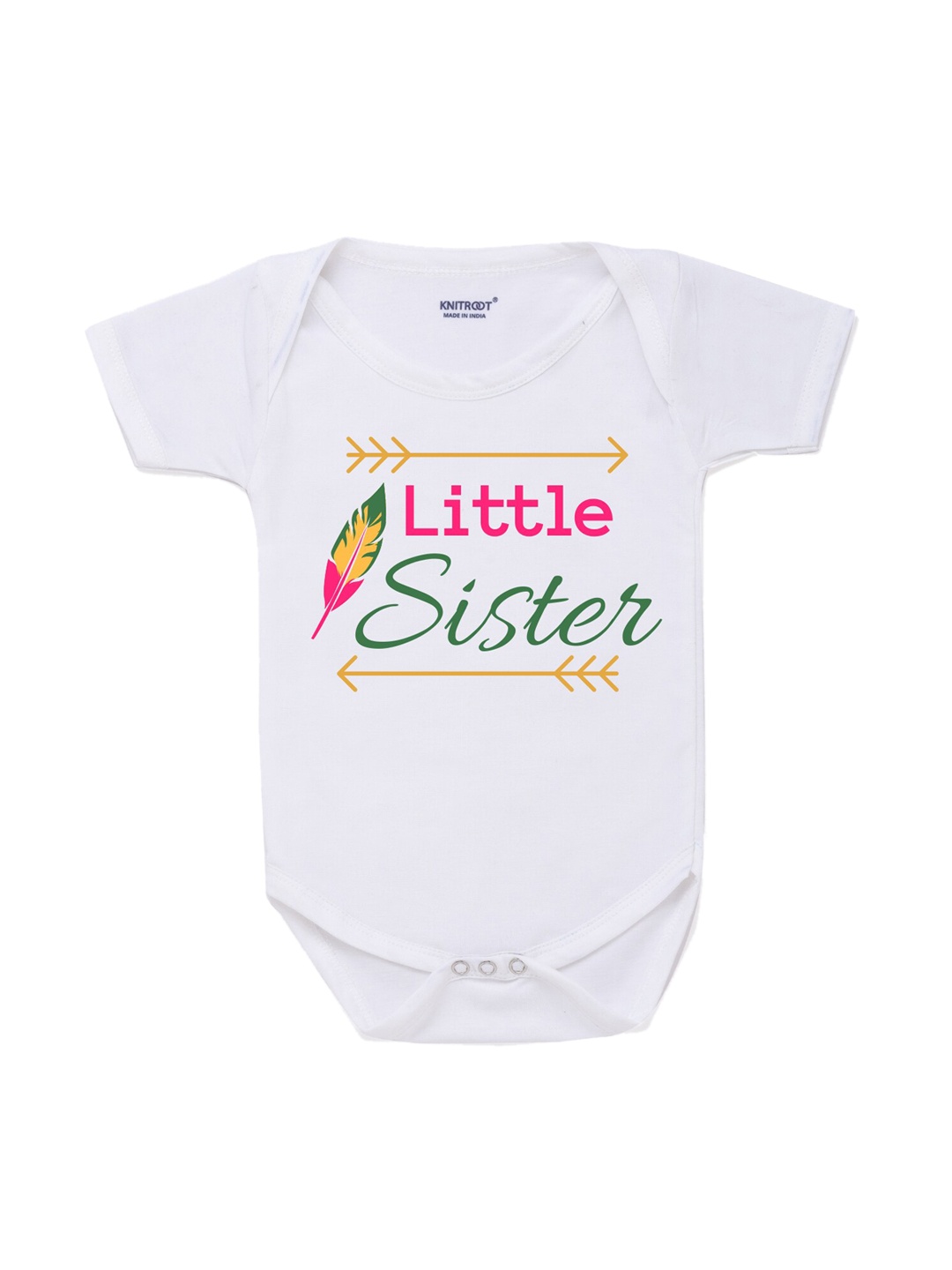 

KNITROOT Rakhi Collection Infant Girls White & Pink Cotton Printed Bodysuit