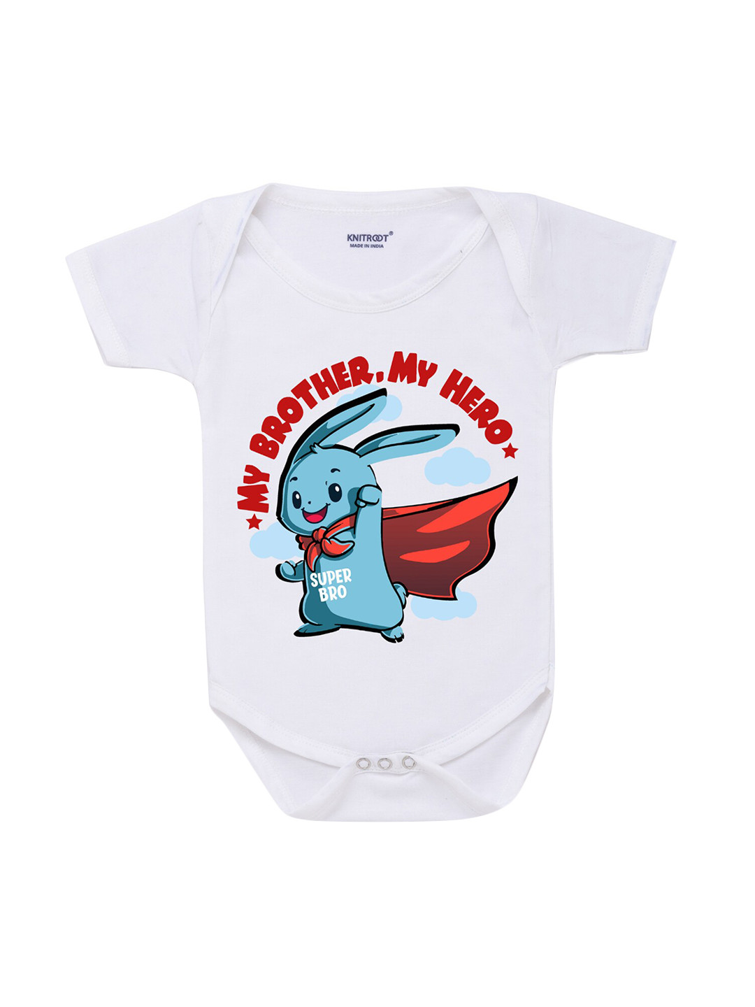 

KNITROOT Rakhi Collection Infant Kids White & Blue Cotton Printed Bodysuit