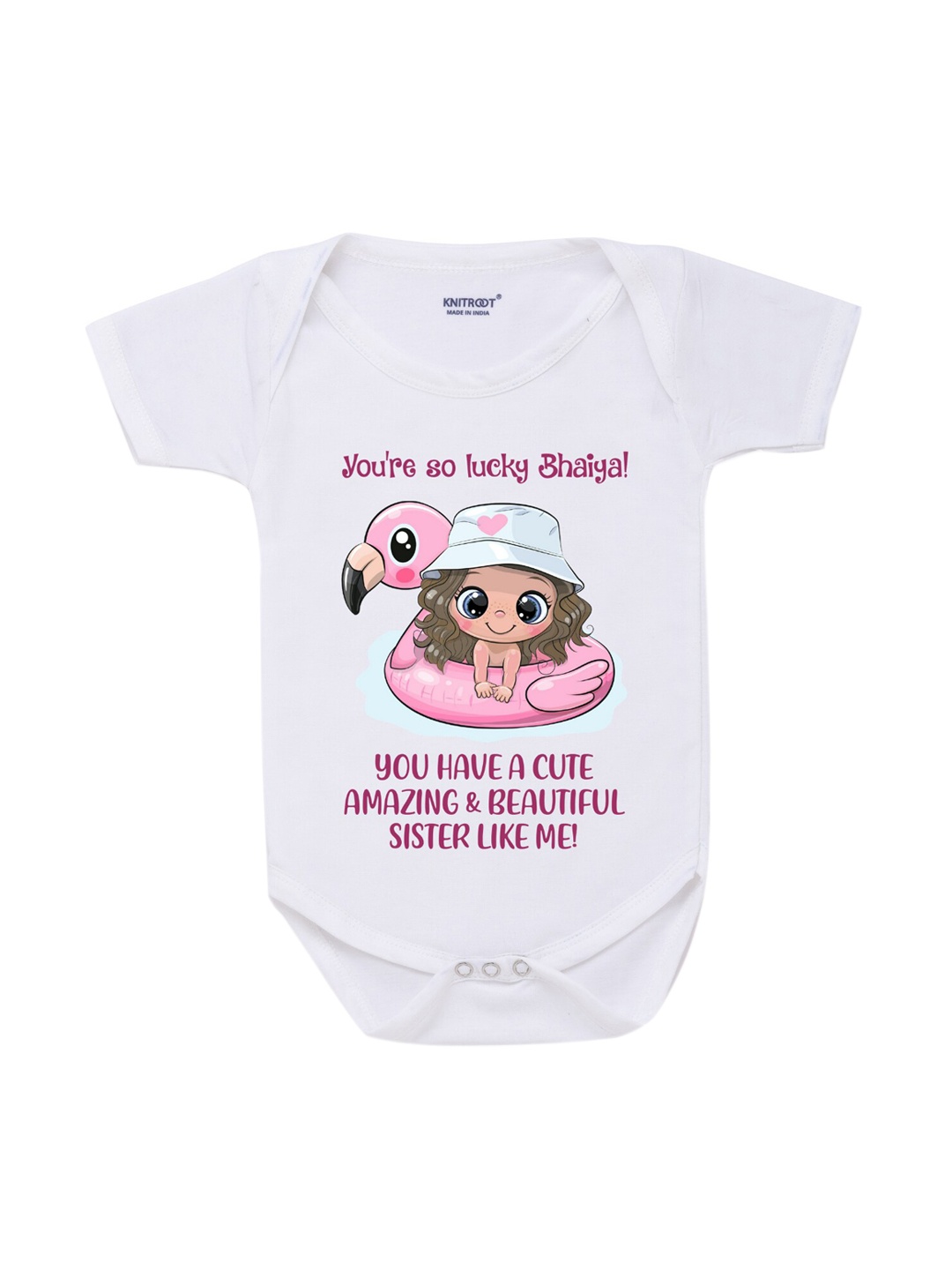 

KNITROOT Rakhi Collection Infant Girls White & Pink Cotton Printed Bodysuit