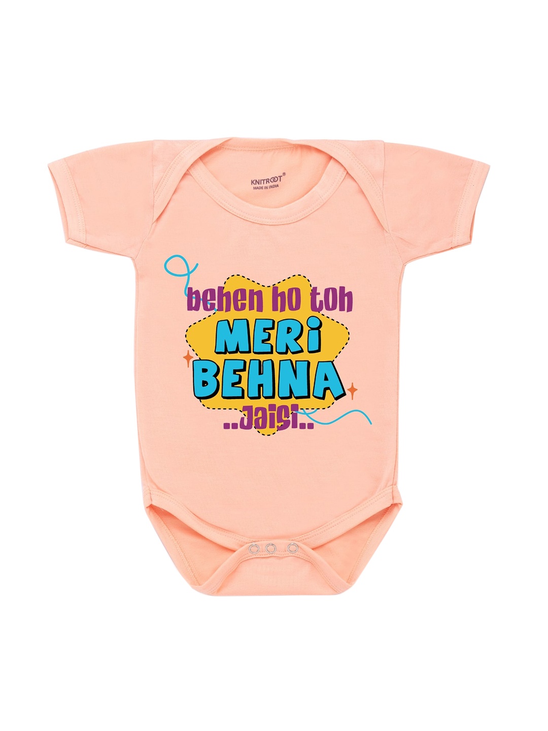 

KNITROOT Rakhi Collection Infant Kids Peach-Coloured & Blue Cotton Printed Bodysuit