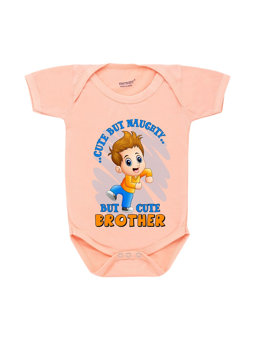 

KNITROOT Rakhi Collection Infant Boys Peach-Coloured & Blue Cotton Printed Bodysuit