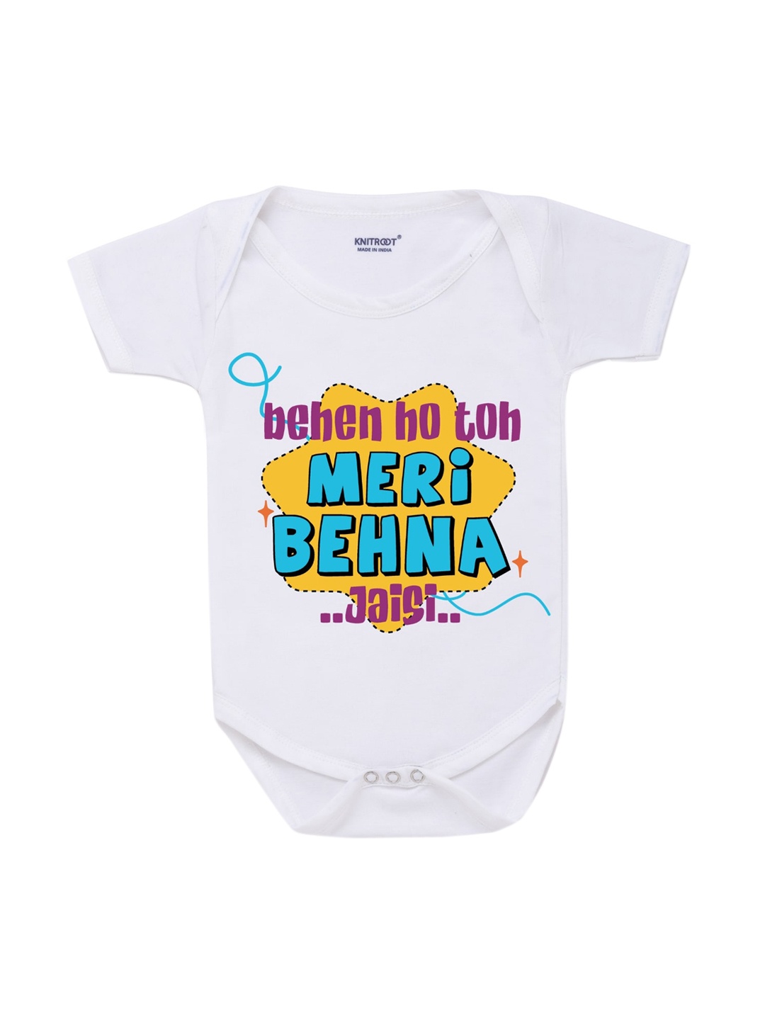 

KNITROOT Rakhi Collection Infant Kids White & Blue Cotton Printed Bodysuit