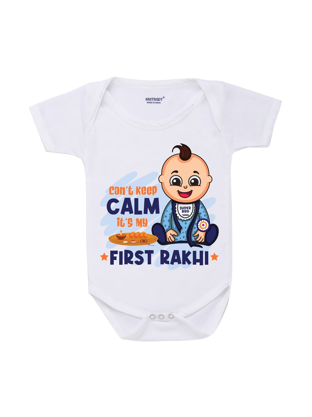

KNITROOT Rakhi Collection Infant Boys White & Blue Cotton Printed Bodysuit
