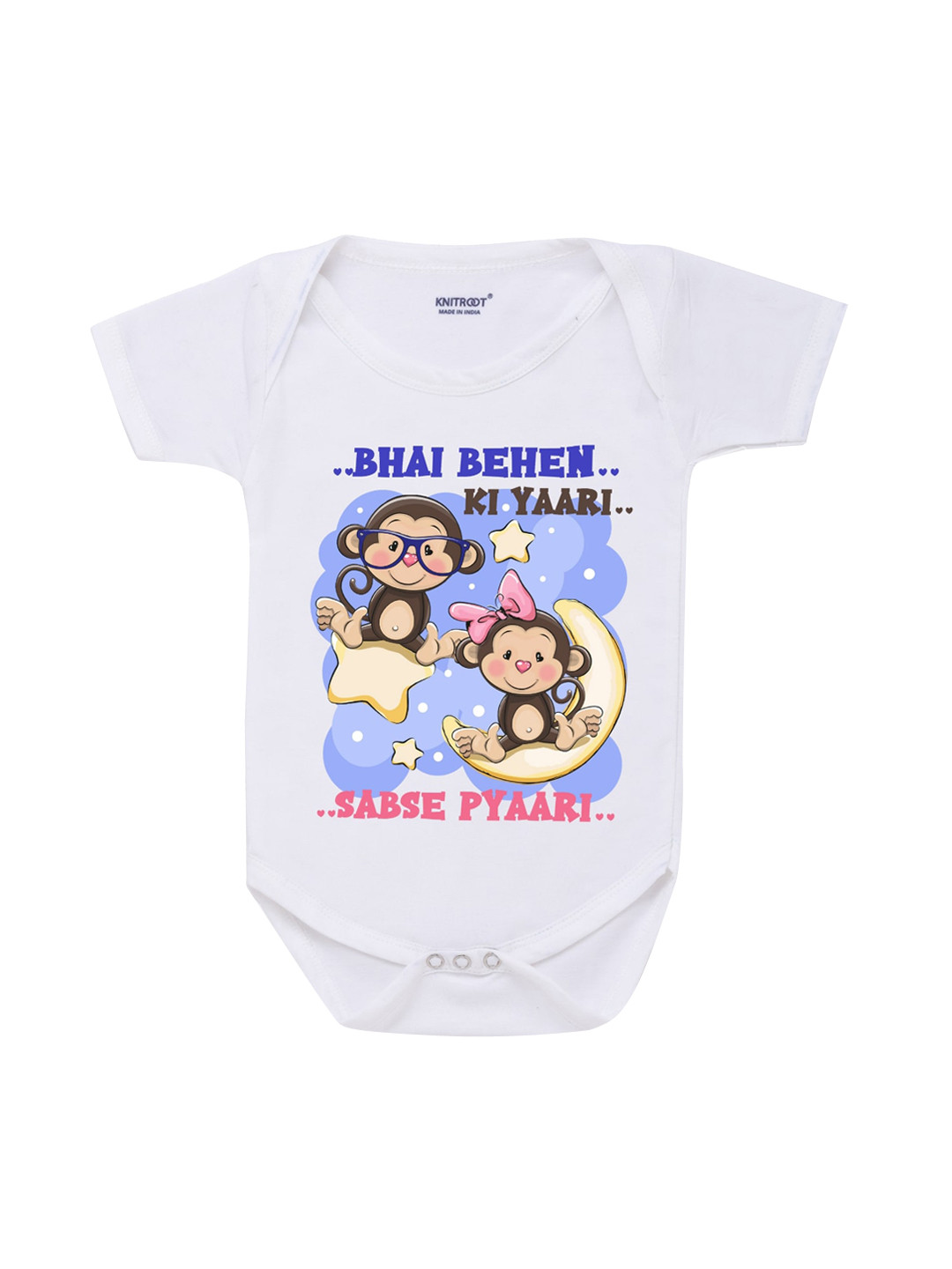 

KNITROOT Rakhi Collection Infant Kids White & Blue Cotton Printed Bodysuit