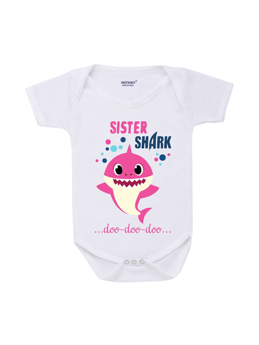 

KNITROOT Rakhi Collection Infant Girls White & Pink Cotton Shark Print Bodysuit
