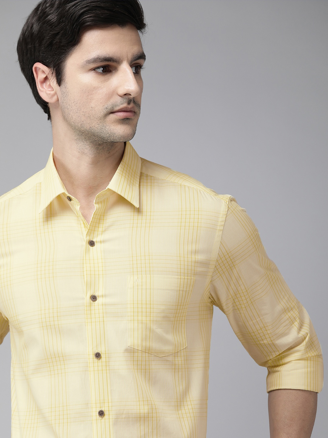 

Arrow Men Checked Yellow Opaque Pure Cotton Formal Shirt