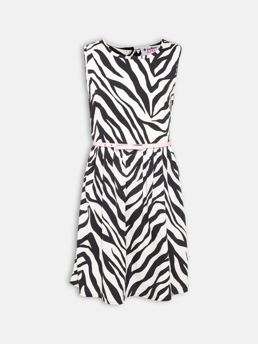 

Oxolloxo Off Girls White & Black Crepe A-Line Dress, Off white