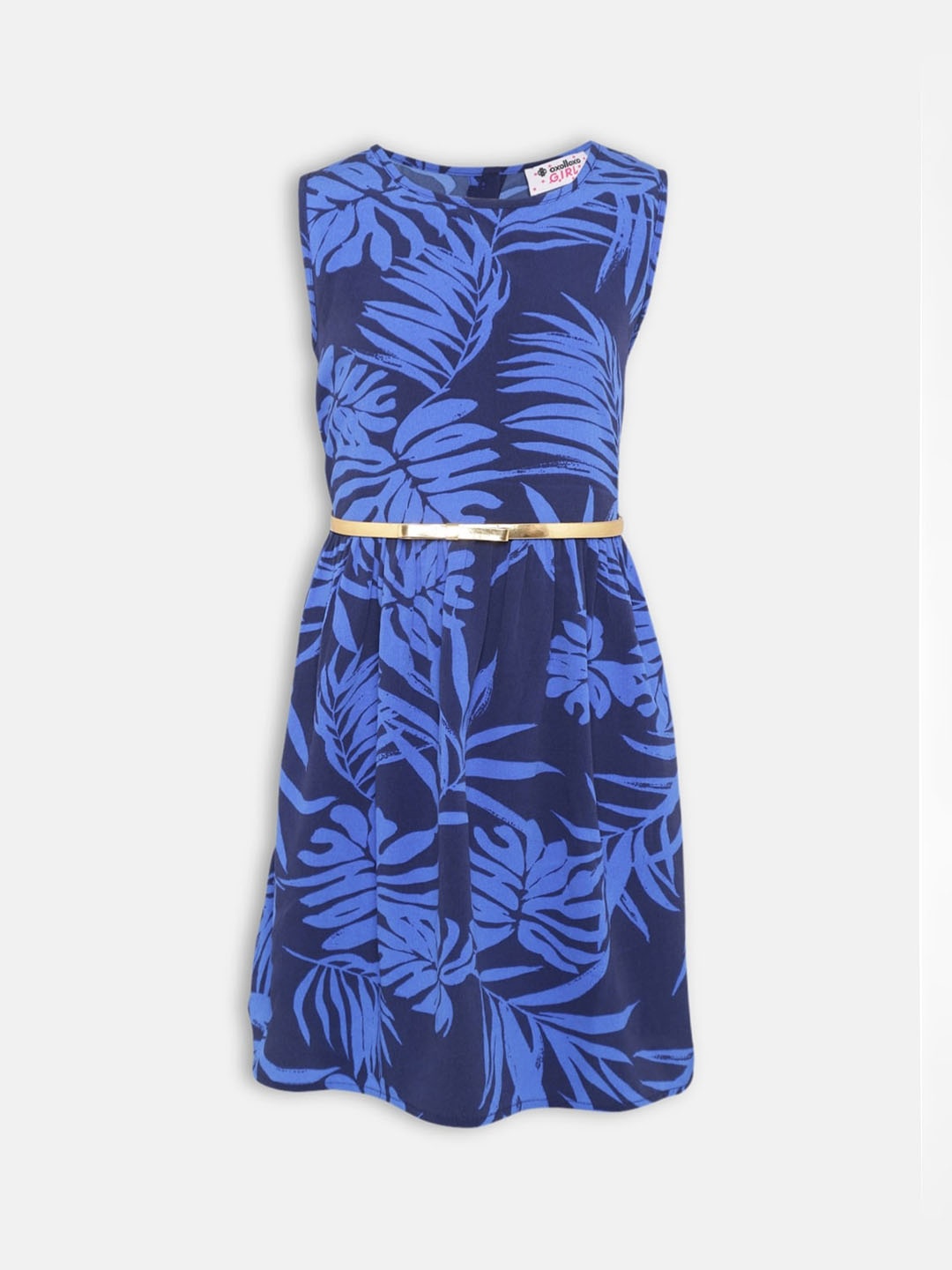 

Oxolloxo Blue Tropical Satin A-Line Midi Dress