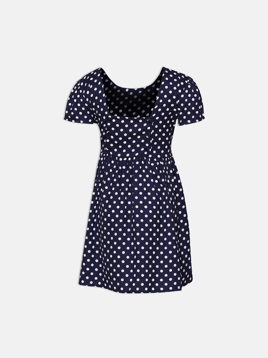 

Oxolloxo Girls Navy Blue & White Polka Dot Printed Satin Sheath Dress