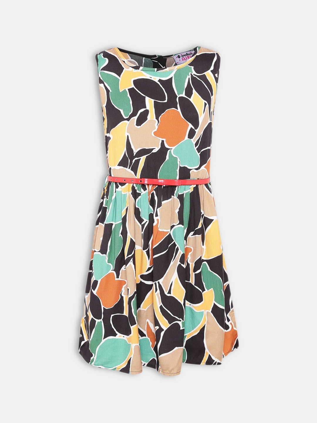 

Oxolloxo Girls Black & Orange Abstract Printed Dress