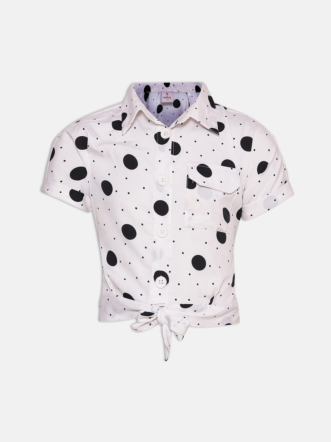 

Oxolloxo Girls White & Black Polka Dot Printed Casual Shirt