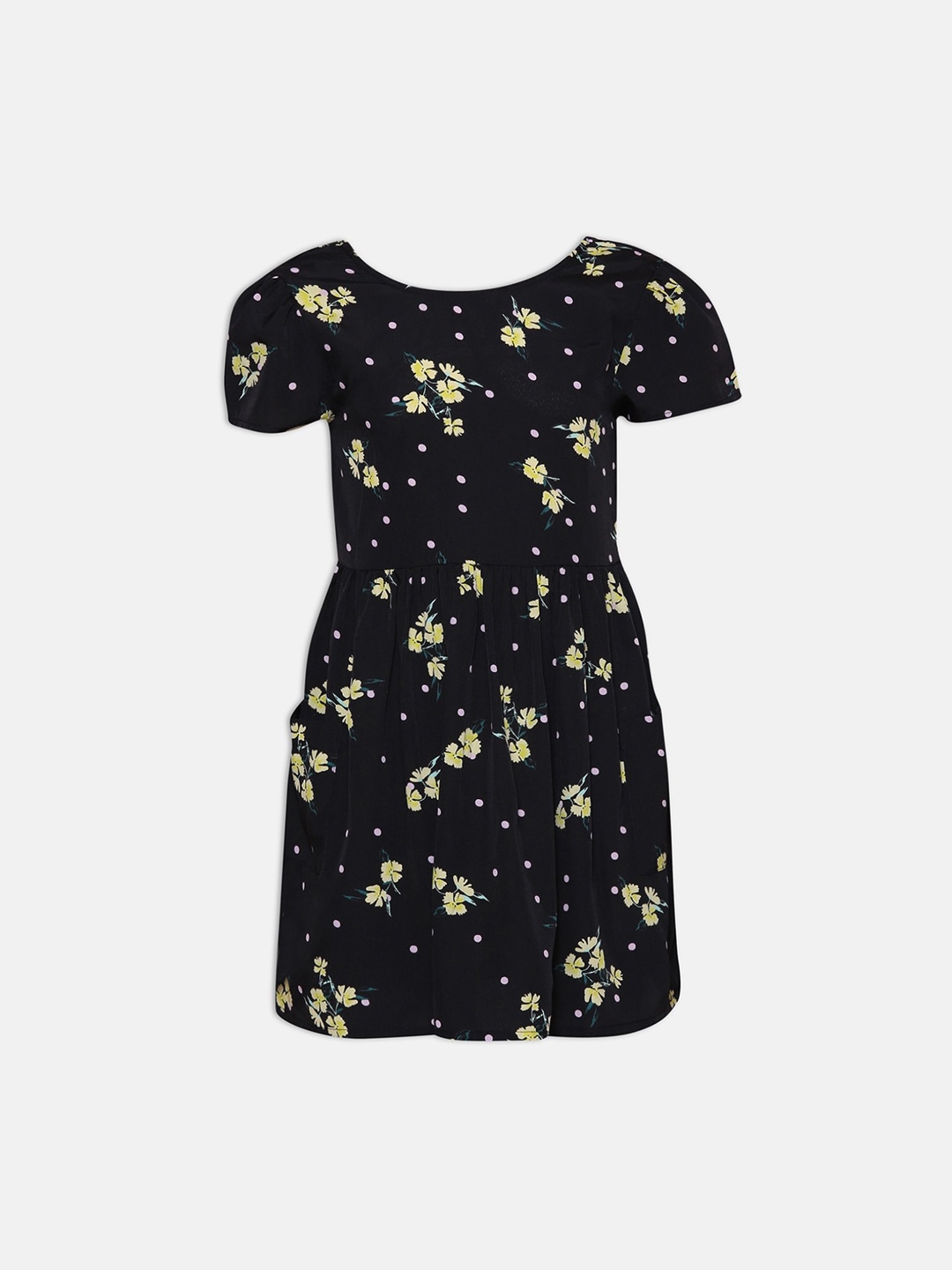 

Oxolloxo Girls Black & Yellow Floral Satin Dress