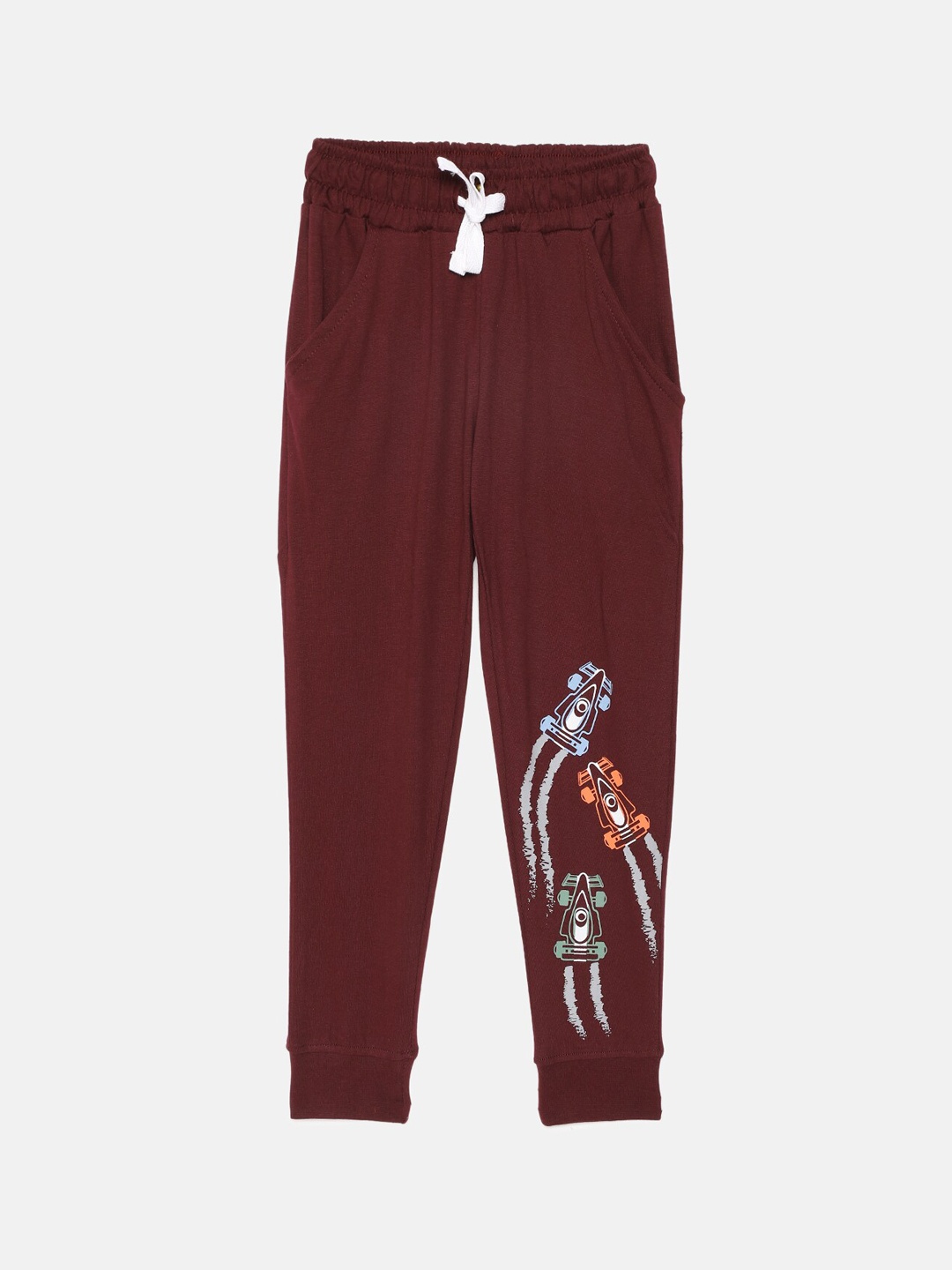 

mackly Boys Burgundy Cotton Racecars Print Detail Lounge Joggers