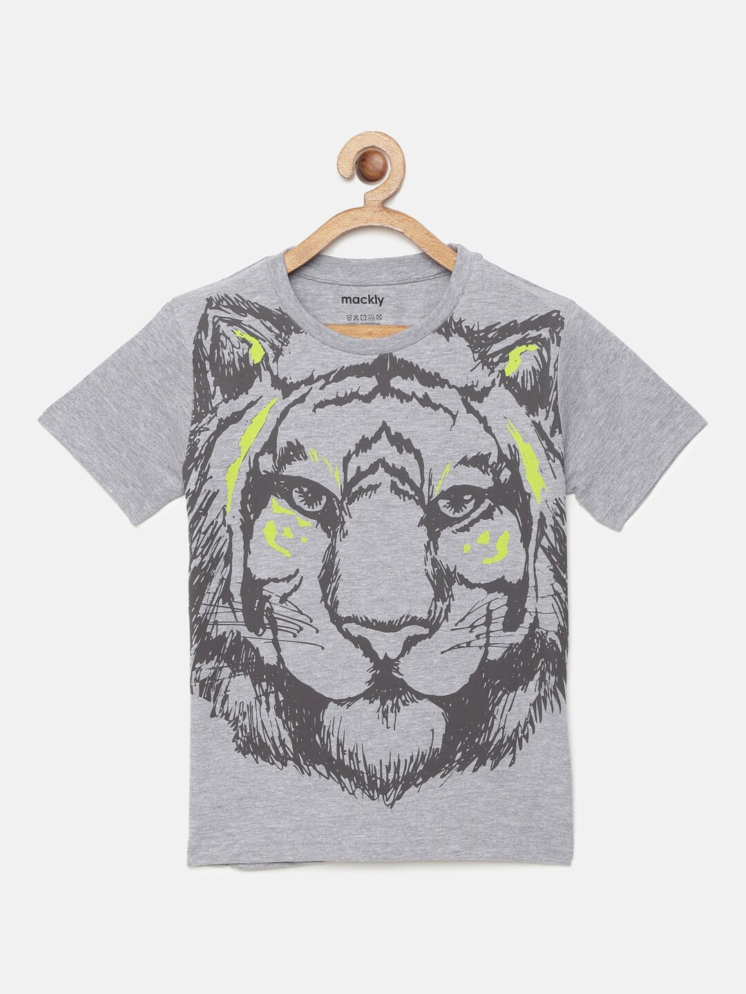 

mackly Boys Grey Melange & Lime Green Printed Cotton Lounge T-Shirt