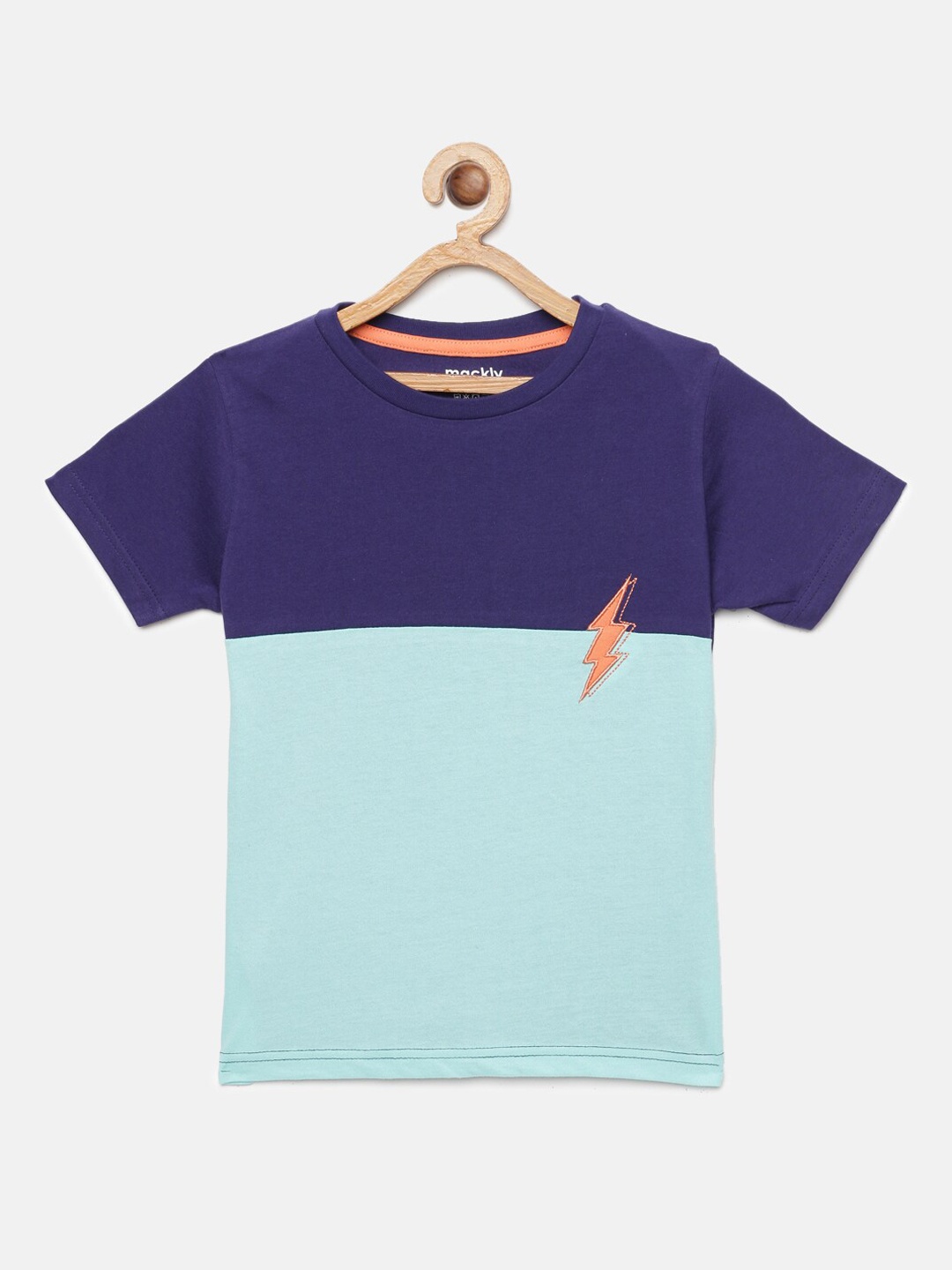 

mackly Boys Navy Blue & Sea Green Colourblocked Cotton T-Shirt