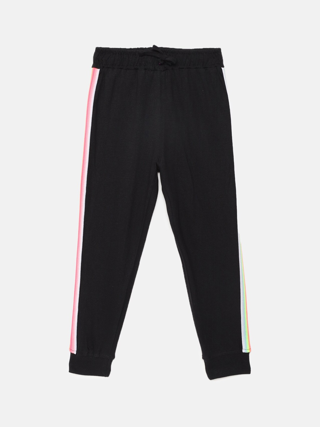 

mackly Girls Black Cotton Solid Lounge Joggers with Side Taping