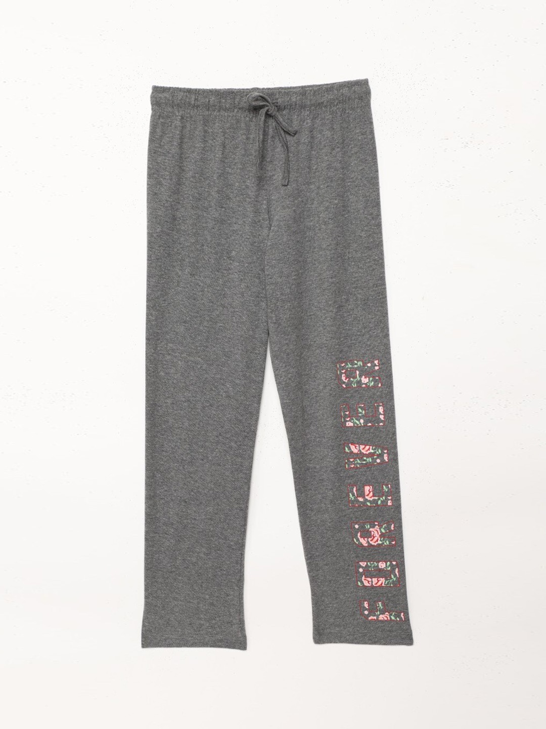 

mackly Girls Charcoal Grey & Pink Solid Cotton Lounge Pants
