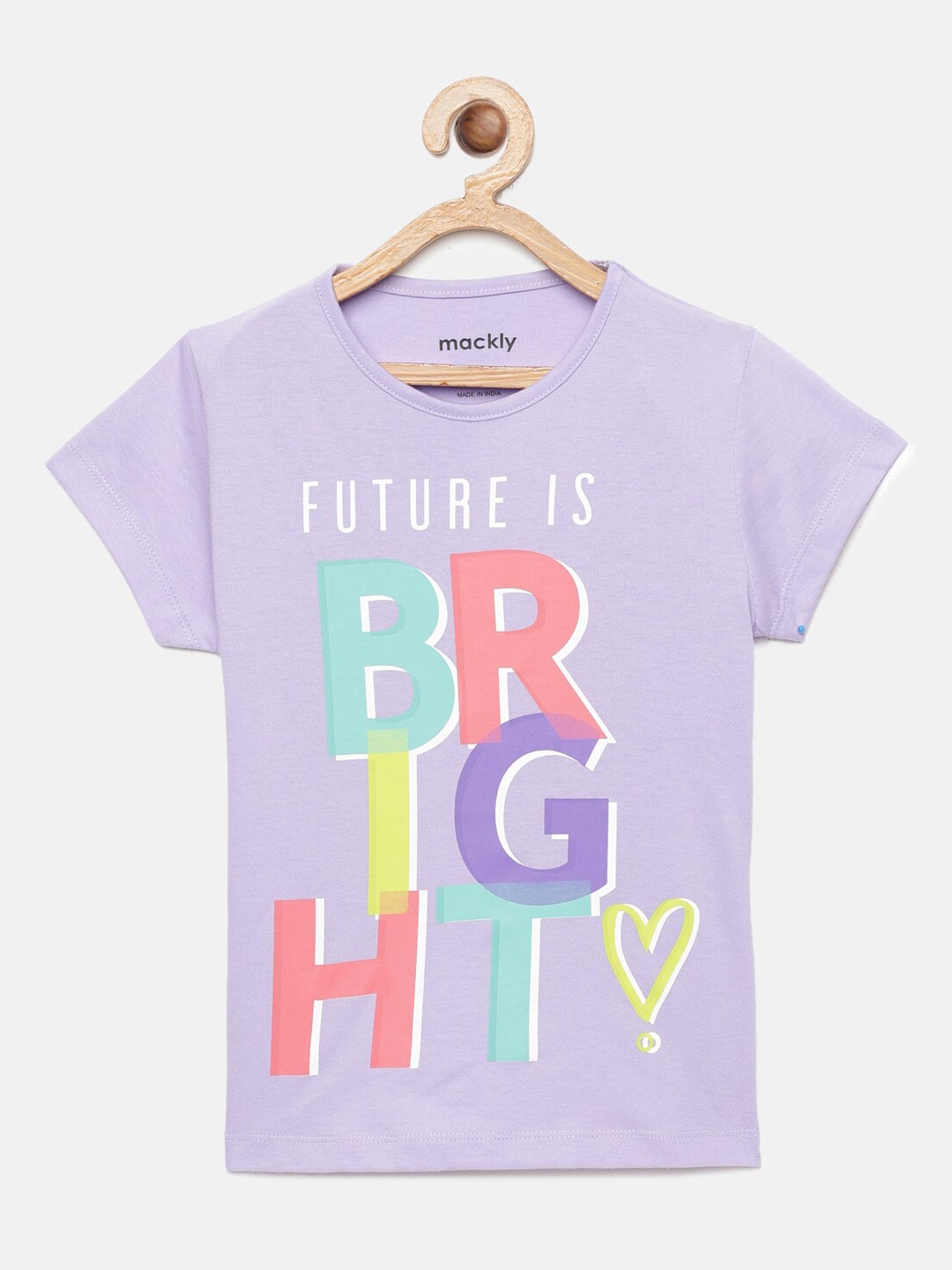 

mackly Girls Lavender-Colored & Yellow Printed Cotton T-Shirt