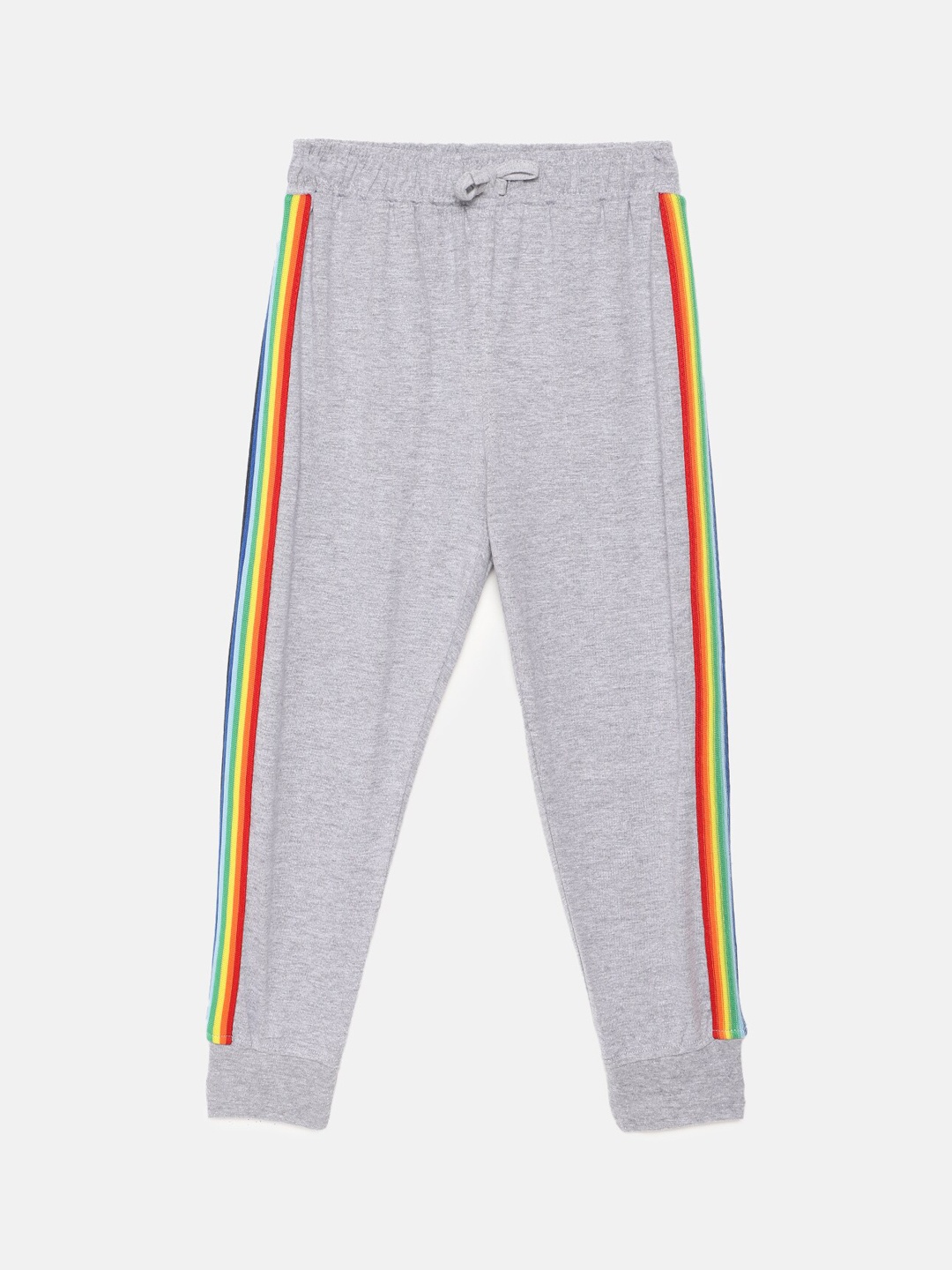 

mackly Girls Grey Melange Cotton Lounge Pants with Striped Detail