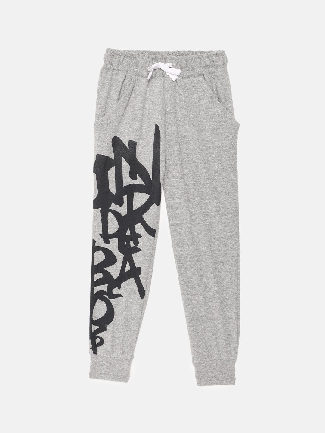 

mackly Boys Grey Melange & Black Printed Cotton Lounge Pants