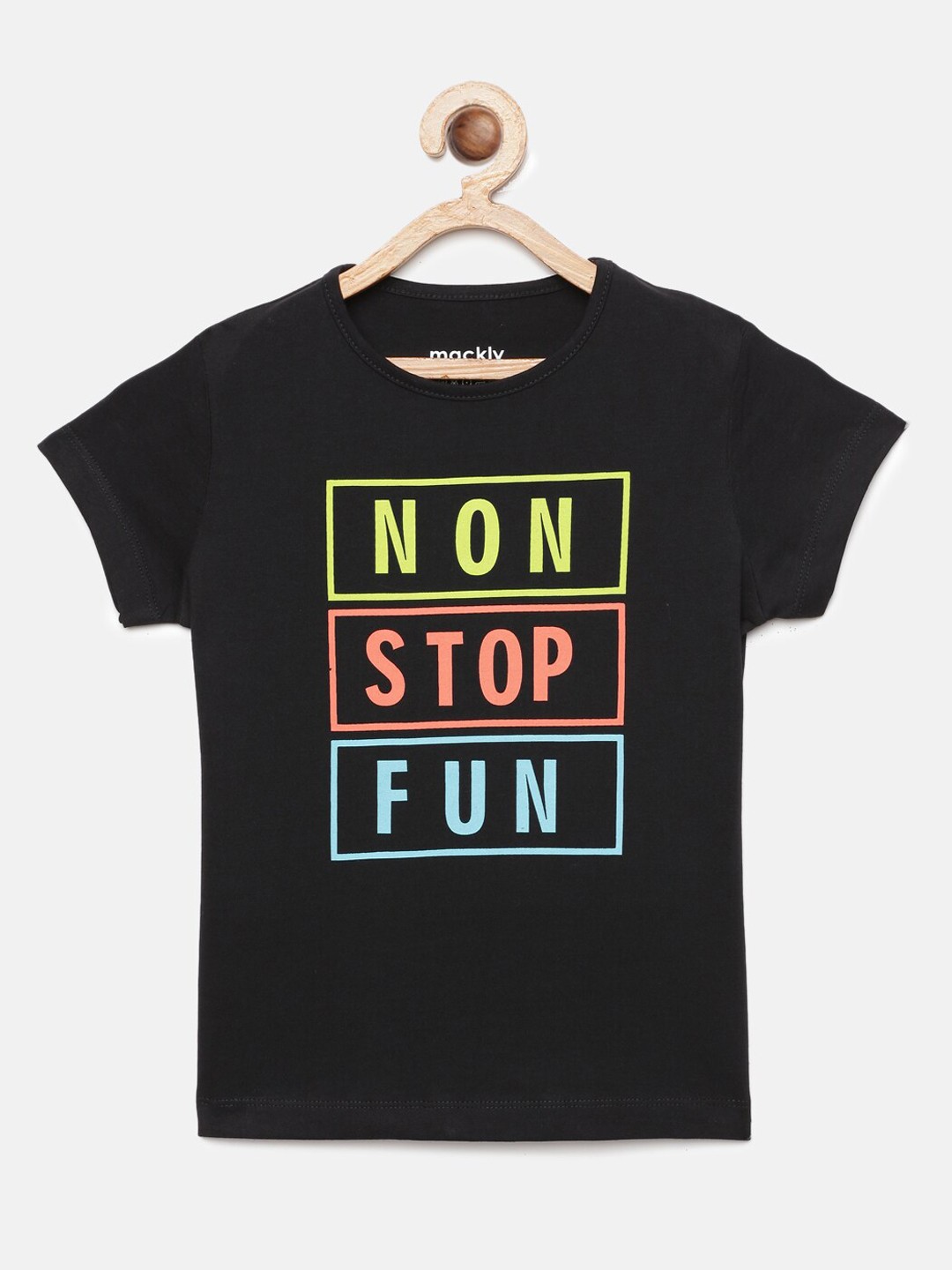 

mackly Girls Black & Turquoise Blue Printed Cotton Lounge T-Shirt