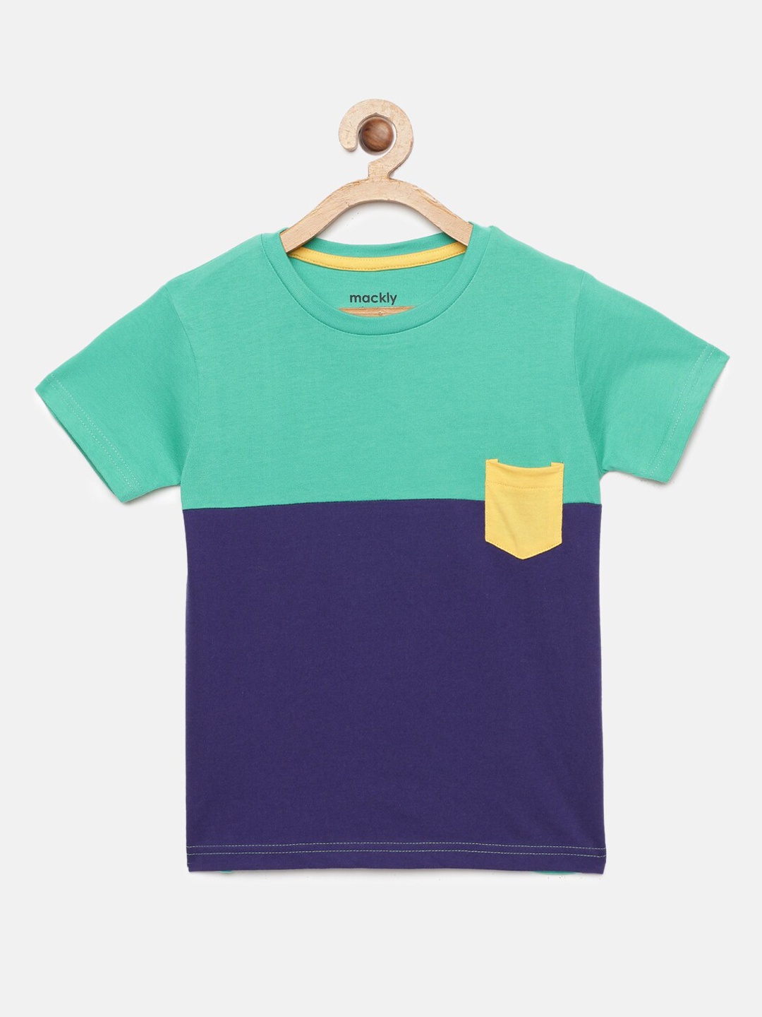 

mackly Boys Navy Blue & Green Colourblocked Cotton Lounge T-Shirt