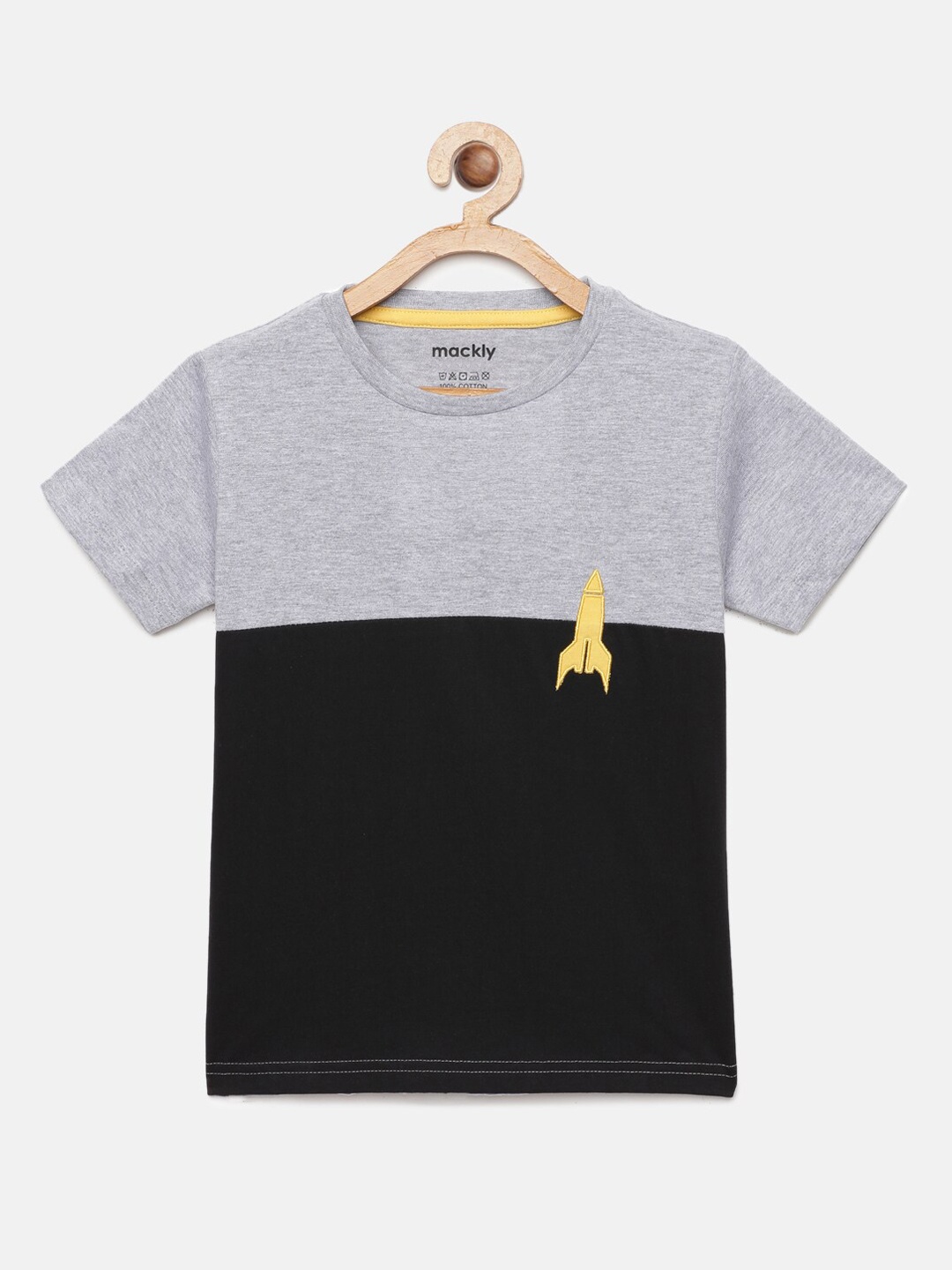 

mackly Boys Black & Grey Melange Colourblocked Cotton Lounge T-Shirt