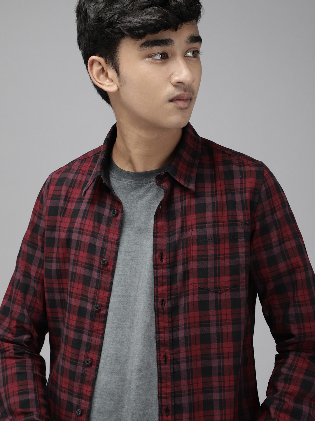 

UTH by Roadster Boys Maroon Checked Pure Cotton Casual Shirt
