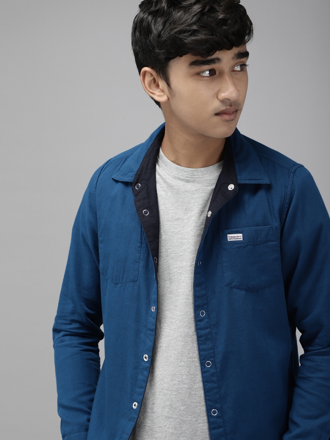 

UTH by Roadster Boys Black & Blue Reversible Pure Cotton Casual Shirt
