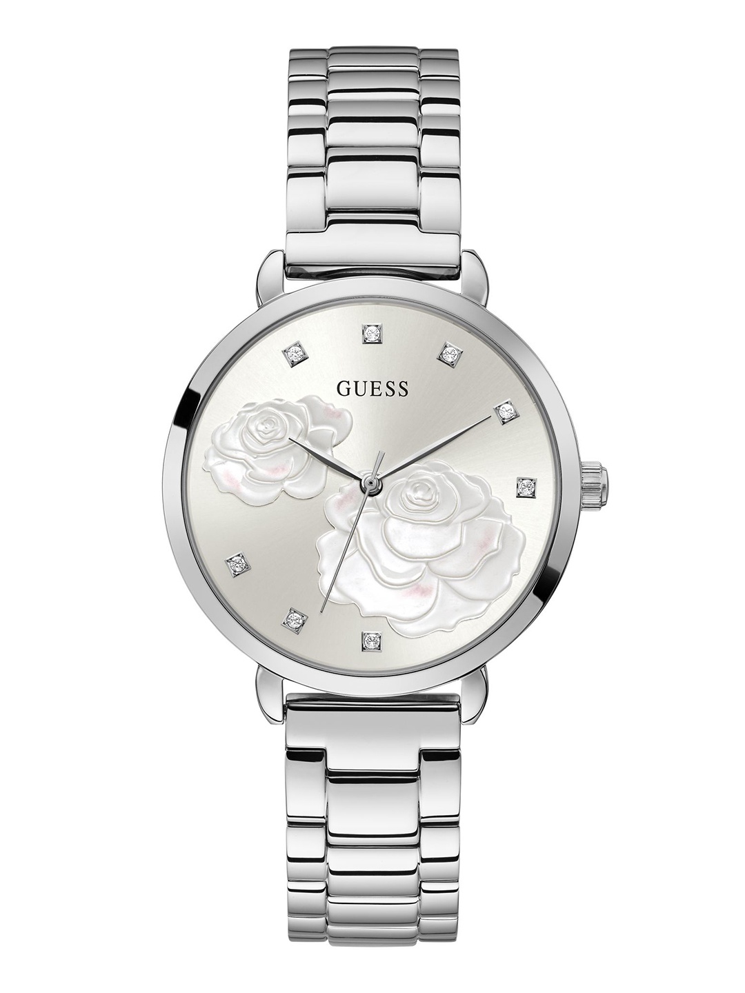 

GUESS Women White Swarovski Embellished Stainless Steel Analogue Watch, Silver