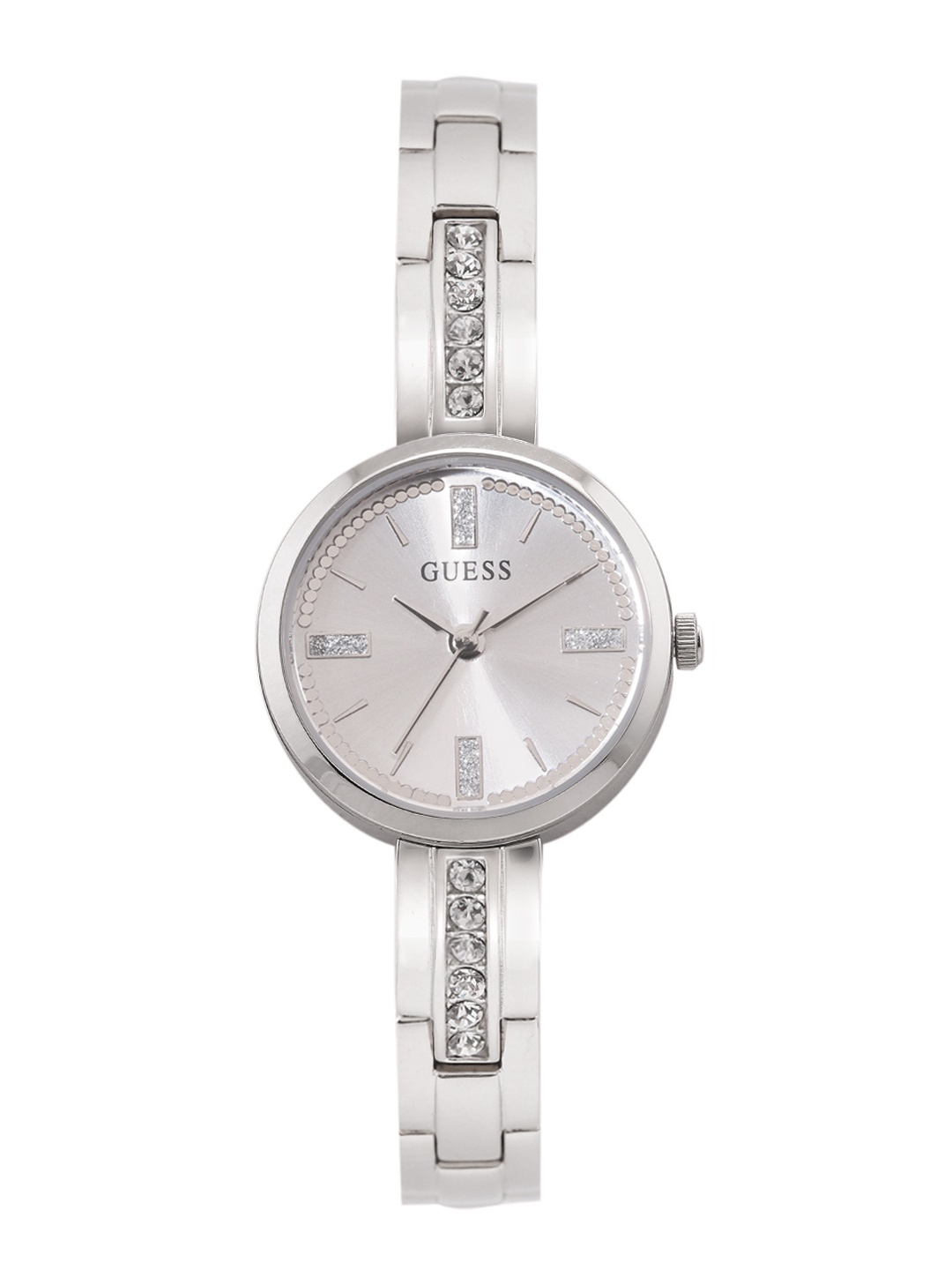 

GUESS Women Grey Embellished Dial & Silver Toned Stainless Steel Analogue Watch