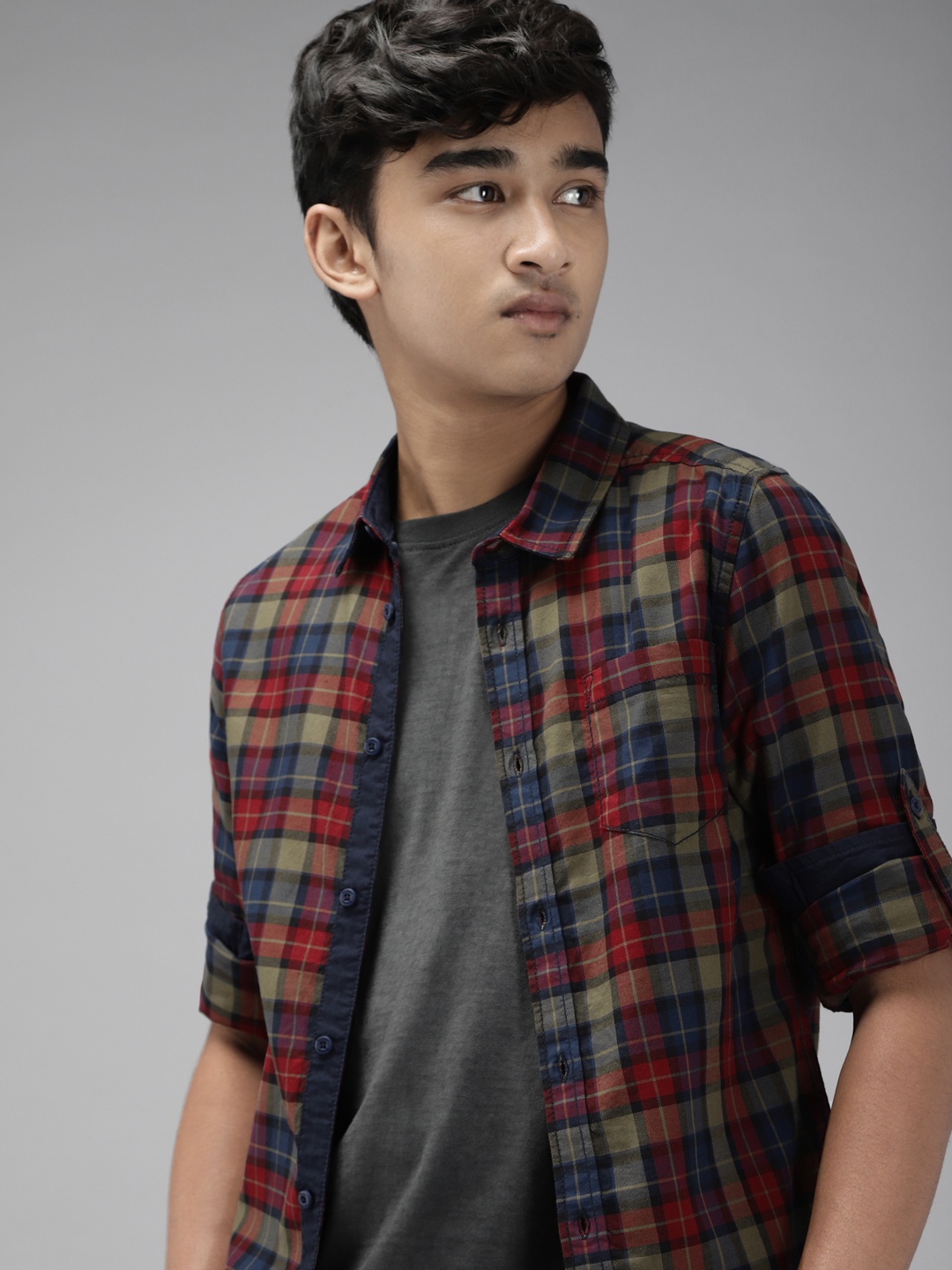 

UTH by Roadster Boys Maroon Pure Cotton Checked Casual Shirt