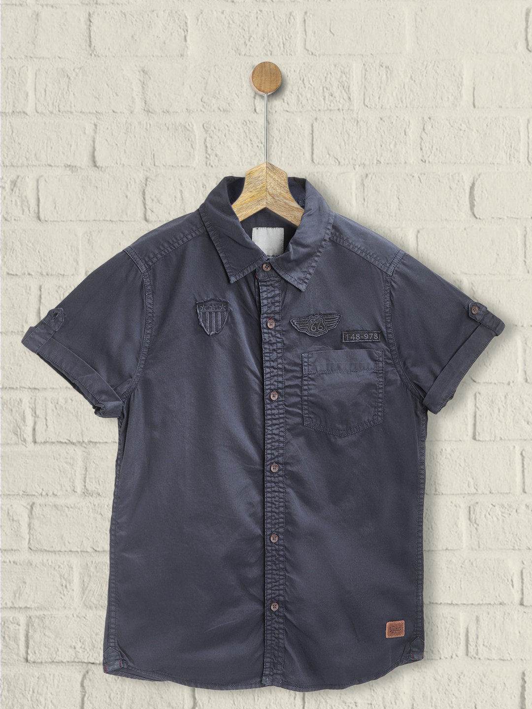

UTH by Roadster Boys Navy Blue Solid Pure Cotton Opaque Casual Shirt