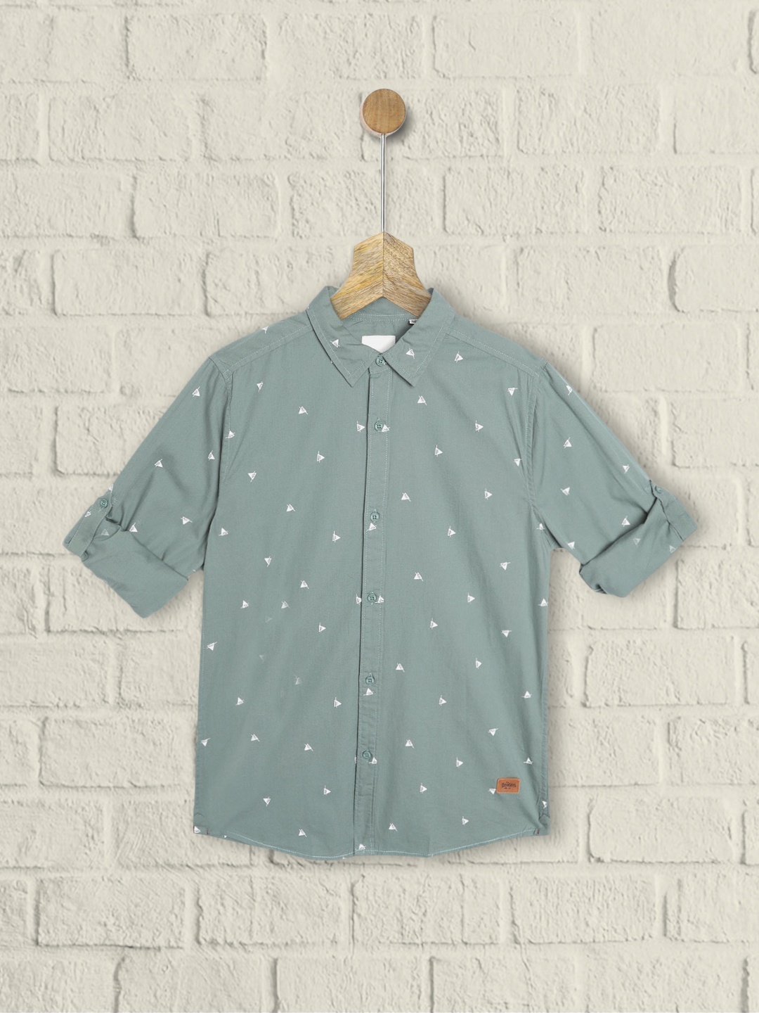 

UTH by Roadster Boys Olive Green Cotton Ditsy Geometric Print Casual Shirt