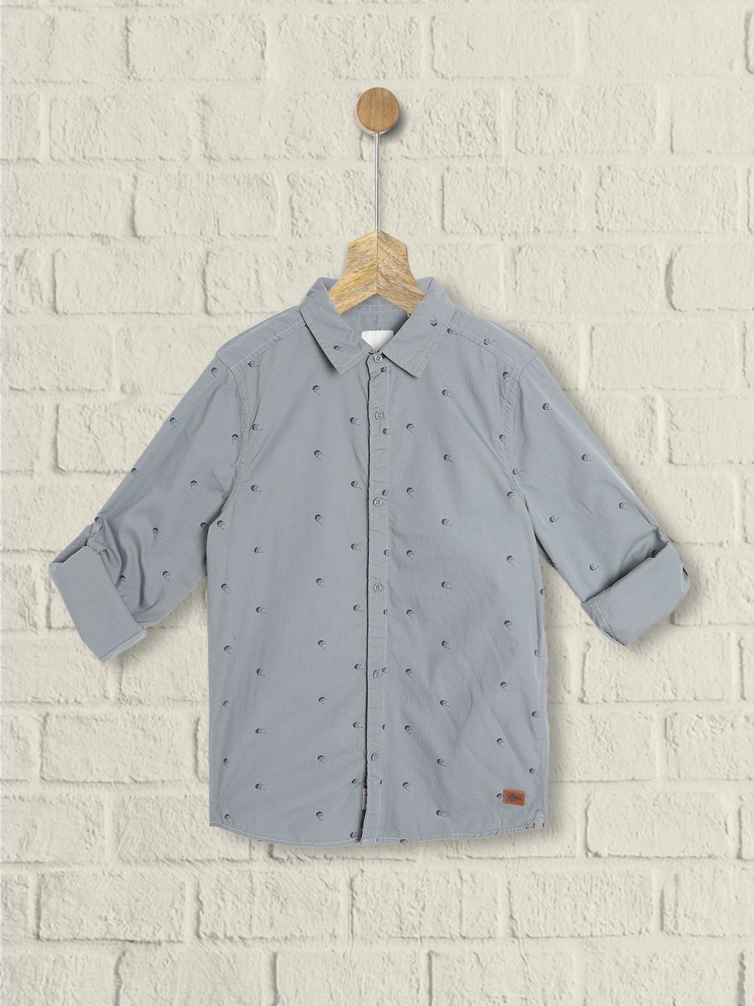 

UTH by Roadster Boys Grey & Navy Blue Pure Cotton Printed Casual Shirt