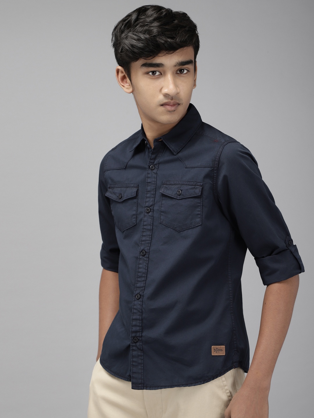 

UTH by Roadster Boys Navy Blue Pure Cotton Twill Weave Regular Fit Casual Shirt