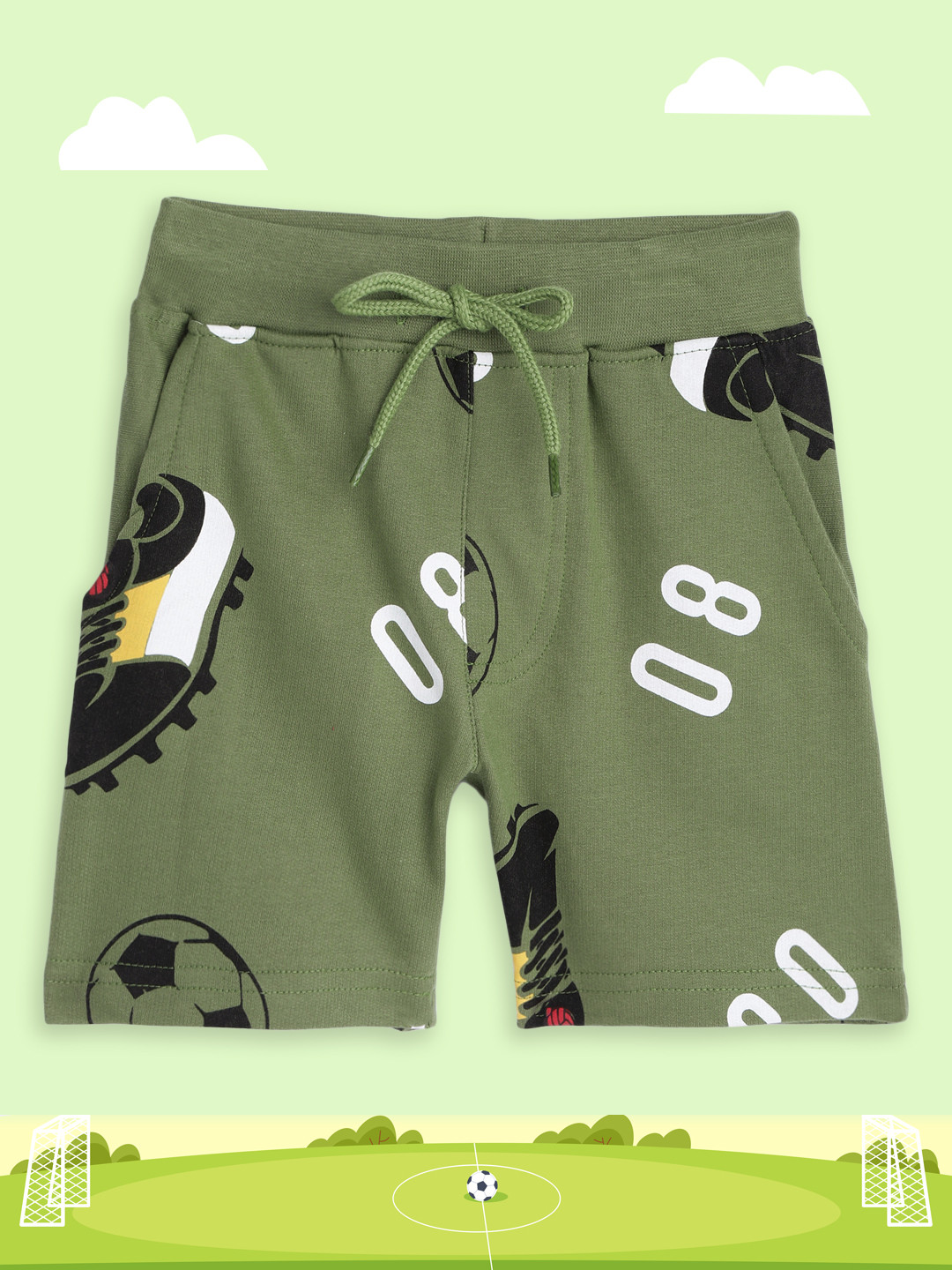 

HERE&NOW Boys Green Typography Printed Pure Cotton Regular Shorts