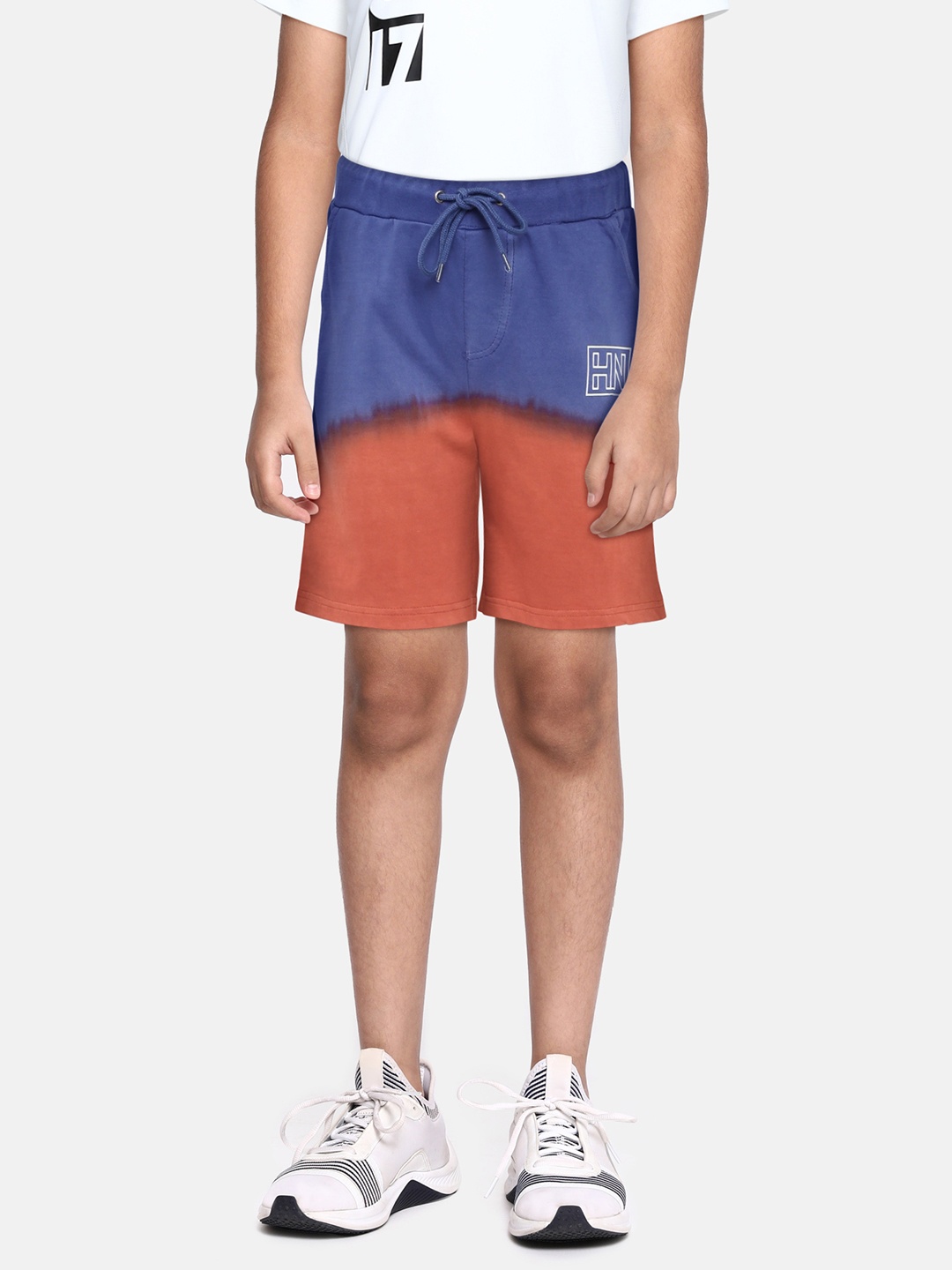 

HERE&NOW Boys Navy Blue Tie & Dye Regular Shorts, Rust